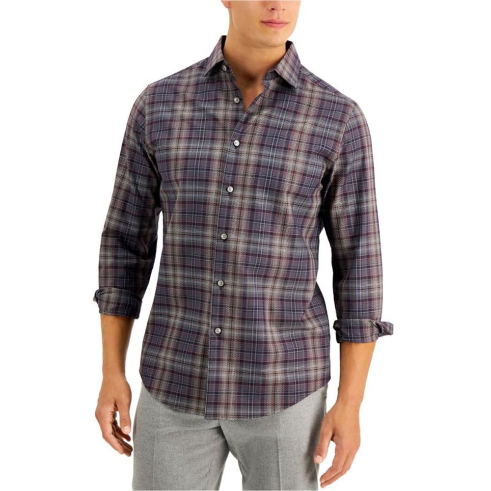 Tasso Elba Mens Ogesso plaid Button Up Shirt, NWT